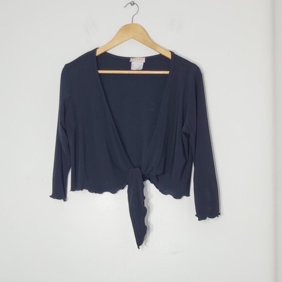 Soleil Black Shrug Tie Front Shoulder Cover Up Cropped Cardigan Lightweight SzL - Picture 1 of 9